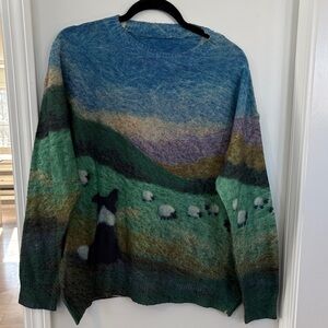 Unique lightweight sweater with dog and sheep